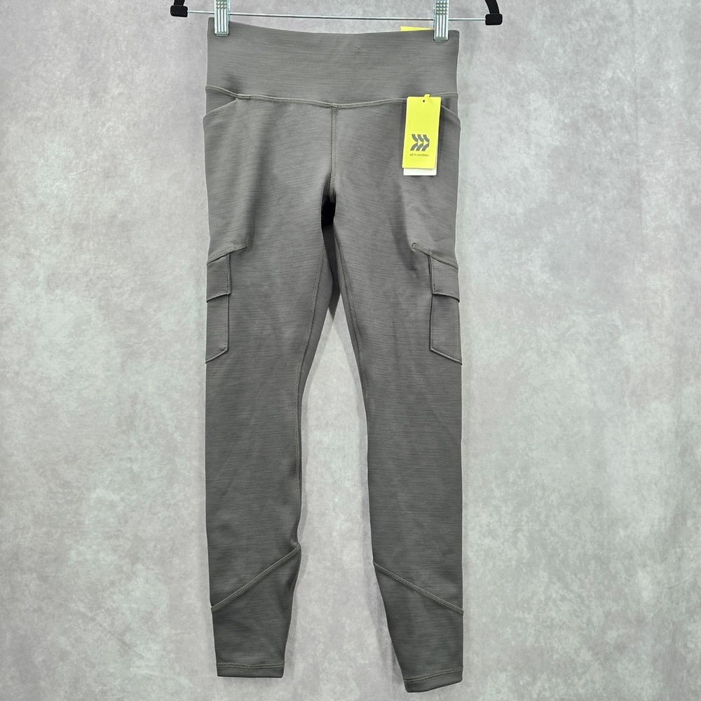 All In Motion Gray High Rise Cargo Activewear Quick Dry Legging Extra Small XS